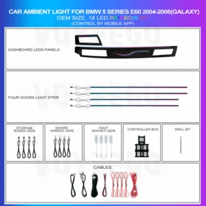 طقم إضاءة محيطية BMW الفئة 3 E90/E91/E92/E93 (2005–2012) | جالاكسي متعدد الألوان للتابلوه ومقابض الأبواب