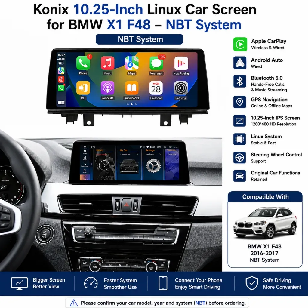 Konix شاشة 10.25 بوصة Linux لسيارة BMW X1 F48 (2016-2017) – نظام NBT