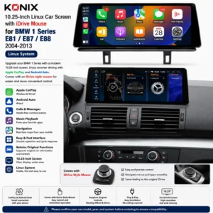 Konix شاشة 10.25 بوصة Linux بها ماوس لسيارة BMW الفئة 1 E81/E87/E88 (2004-2011)
